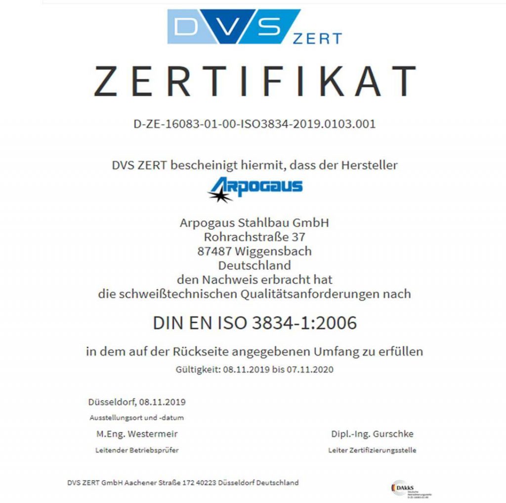 Schweißzertifikat nach DIN EN ISO 3834-1:2006